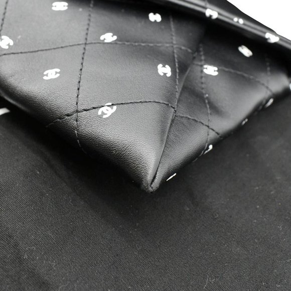 CHANEL  CC Envelope Printed Lambskin Leather Chain Clutch Bag Black - Picture 9 of 13